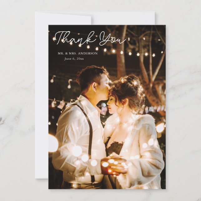 Elegant Gult Blommigt Bröllop Photo Tack Kort (Framsida)