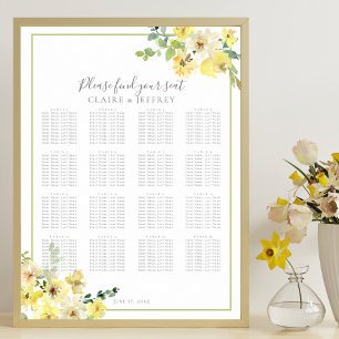 Elegant Gult Blommigt Bröllop sätesdiagram för Poster
