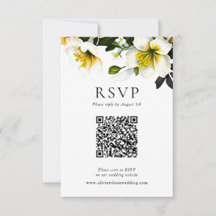 Elegant Gult Blommigt Bröllop svarskod QR-kod för OSA Kort