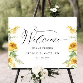 Elegant Gult Blommigt Bröllop välkomstsignatur Poster