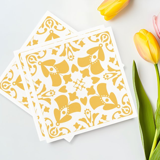 Elegant Gult Blommigt Chic Påsk Söndag Brunch Pappersservett (Elegant Yellow Floral Chic Easter Sunday Brunch Napkins)
