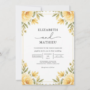 Elegant Gult Blommigt Garden Wedding Wedding Inbjudningar