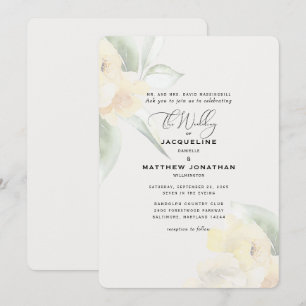 Elegant Gult Blommigt Greenery Cream Bröllop Inbjudningar