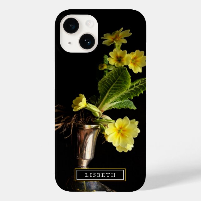 Elegant Gult Blommigt iphone case (Baksida)