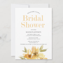 Elegant Gult Blommigt Möhippa för vattenfärg Inbjudningar