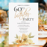 Elegant Gult Blommigt Surprise 60:e födelsedagen Inbjudningar<br><div class="desc">Den här inbjudan har en elegans som är perfekt för din speciella händelse. Den här designen har mjuk gula blommor- och anpassningsbar-typografi på en skarp vit bakgrund. Den omvända sidan har en elegant svart färg. Lägg till informationen för att slutföra sökningen.</div>