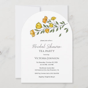 Elegant Gult Blommigt Tea Party Shower Inbjudan