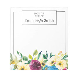 Elegant Gult Blue Burgundy Watercolor Blommigt Anteckningsblock