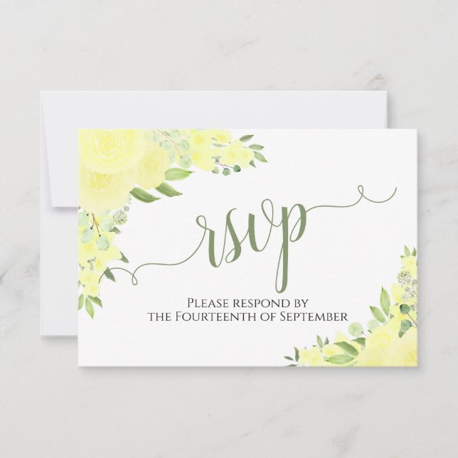 Elegant Gult Boho Blommigt Calligraphy Bröllop OSA Kort (Framsida)