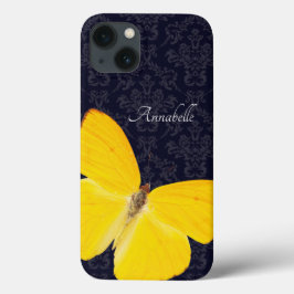 Elegant Gult Butterfly Black Damask Add Namn