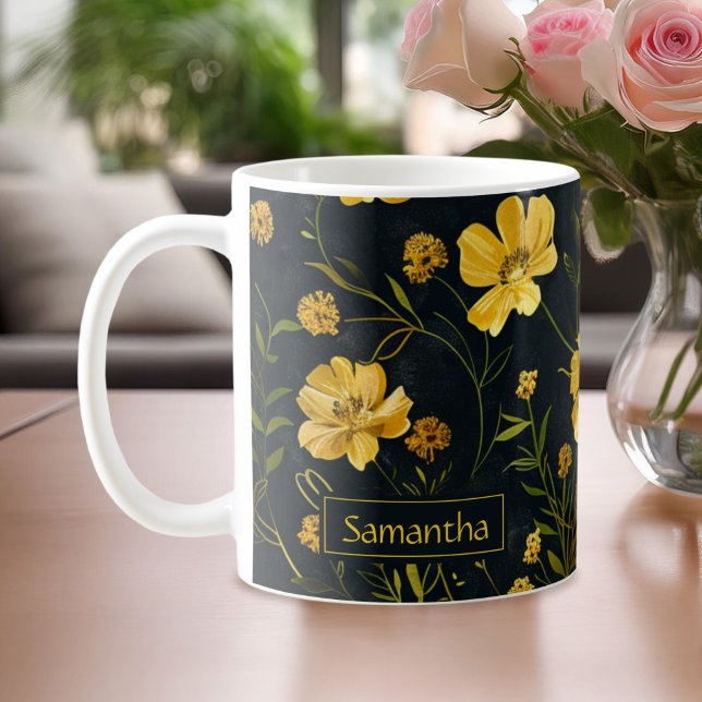 Elegant Gult Butterkoppsblomma Kaffemugg (Skapare uppladdad)