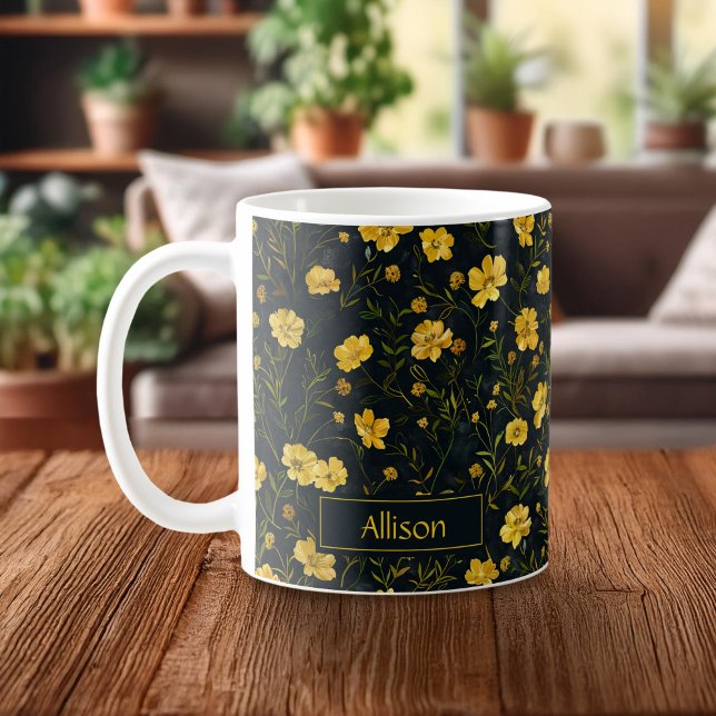 Elegant Gult Butterpe Flower Mönster Kaffemugg (Skapare uppladdad)