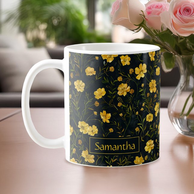 Elegant Gult Butterpe Flower Mönster Kaffemugg (Skapare uppladdad)