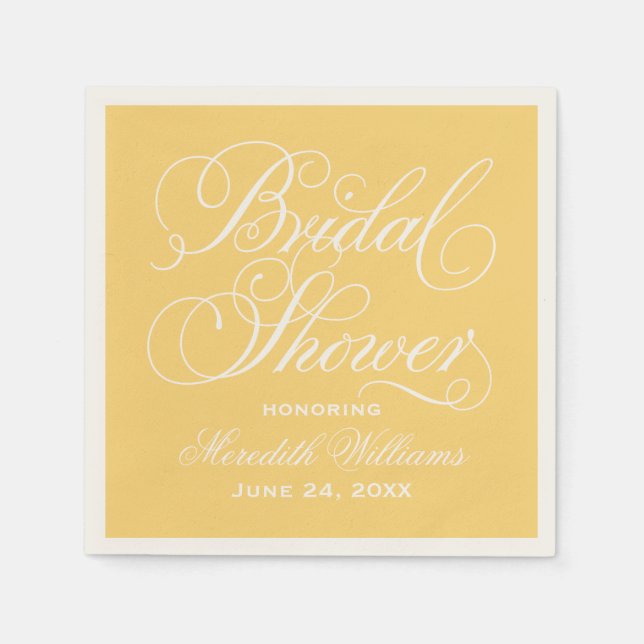 Elegant Gult Calligraphy Bröllop Möhippa Pappersservett (Framsidan)