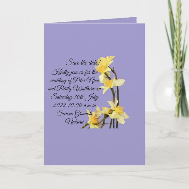 Elegant Gult Daffodil bröllop spara datum Card Kort (Framsida)
