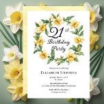 Elegant Gult Daffodils Blommigt 21:a födelsedagen Inbjudningar<br><div class="desc">Elegantens gult- och skyddsavskärmning av blommigtens utformning "21:a födelsedag Party" med en blommigt-andedräkt ram av skyddsdil.</div>