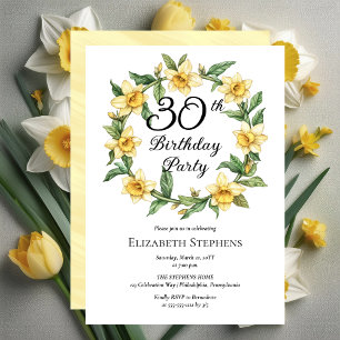 Elegant Gult Daffodils Blommigt 30års födelsedag Inbjudningar