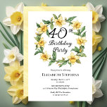 Elegant Gult Daffodils Blommigt 40 födelsedagar Inbjudningar<br><div class="desc">gult av elegant är en blommigt som är konstruerad för "40:e födelsedag Party" och som har en blommigt och krans ram av daffodils.</div>