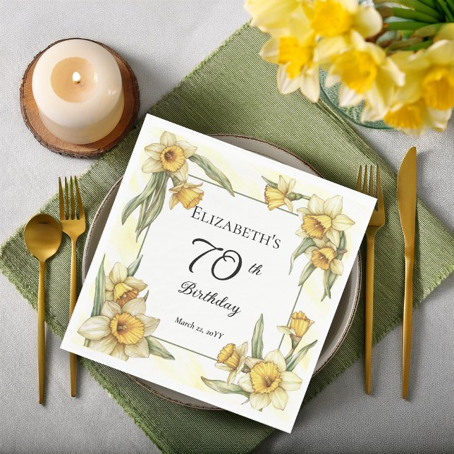Elegant Gult Daffodils Blommigt 70:e födelsedagen Pappersservett (Elegant Yellow Daffodils Floral 70th Birthday Party Napkins)