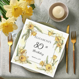 Elegant Gult Daffodils Blommigt 80 födelsedagar Pappersservett