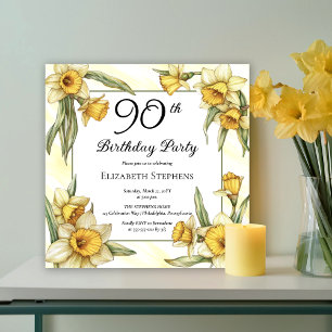 Elegant Gult Daffodils Blommigt 90:e födelsedag Inbjudningar