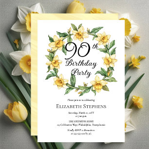 Elegant Gult Daffodils Blommigt 90:e födelsedag Inbjudningar