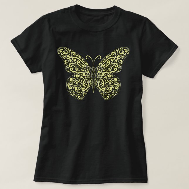 Elegant Gult Flourish Butterfly T-Shirt (Design framsida)