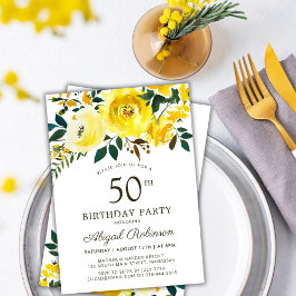 Elegant Gult Garden Ro Blommigt 50:e födelsedagen Inbjudningar
