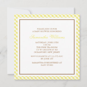 Elegant Gult Gingham Mönster Baby Shower Inbjudningar