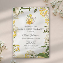 Elegant Gult Grönt Blommigt  Tea Party Baby Shower