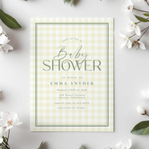 Elegant Gult Grönt Gingham Baby Shower Inbjudningar
