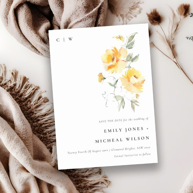 Elegant Gult Grönt Vattenfärg Ro FLOW Bunch  Spara Datumet (Skapare uppladdad)