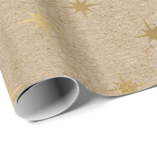 Elegant gult guld julstjärna mönster presentpapper (Rullad Hörn)
