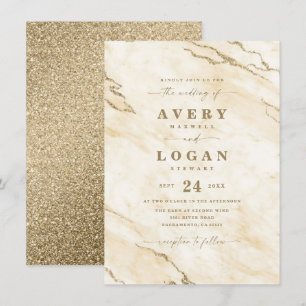 Elegant Gult & Guld Marble & Glitter Bröllop Inbjudningar