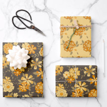 Elegant Gult Guld Orange Flowers on Brown
