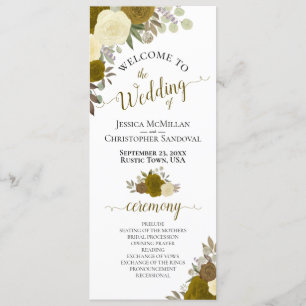 Elegant Gult & Guld Watercolor Blommigt Bröllop Program