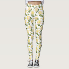 Elegant Gult Hydragea Blommigt Butterflies Mönster Leggings