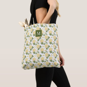Elegant Gult Hydragea Blommigt Monogram Tygkasse