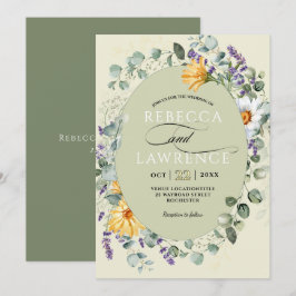 Elegant gult lila blommigt bröllopsinbjudan inbjudningar