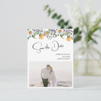 Elegant Gult Lila Wildblomma Bröllop Spara Datumet