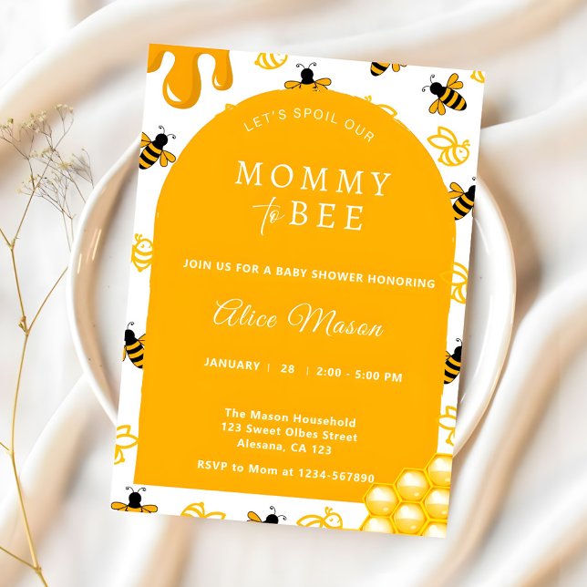Elegant Gult Mamma till Bee Baby Shower Inbjudningar (Mommy to Bee Honey Yellow Baby Shower Invitation)