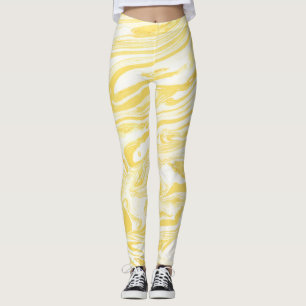 Elegant Gult Marble: Handdrad Struktur Leggings