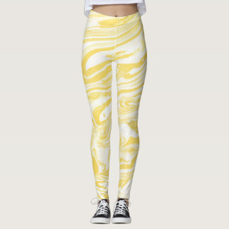 Elegant Gult Marble: Handdrad Struktur Leggings