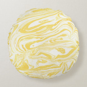 Elegant Gult Marble: Handdrad Struktur Rund Kudde