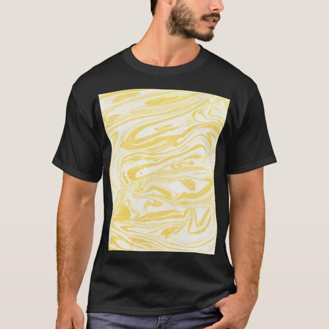 Elegant Gult Marble: Handdrad Struktur T Shirt (Framsida)