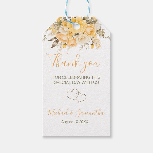 Elegant Gult och Elfenbenskusten Ro Bröllop Presentetikett (Framsidan)