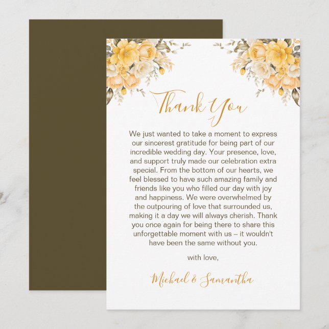 Elegant Gult och Elfenbenskusten Ro Bröllop Tack Kort (Fram/baksida)