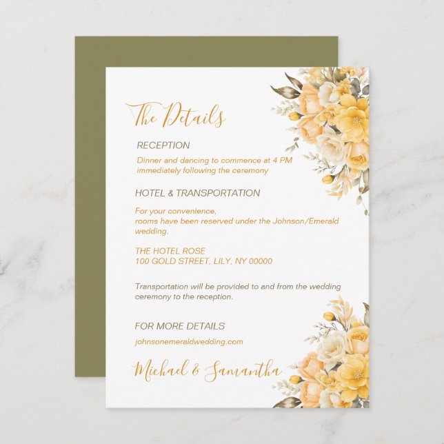 Elegant Gult och Elfenbenskusten Ro Bröllop Tilläggskort (Fram/baksida)