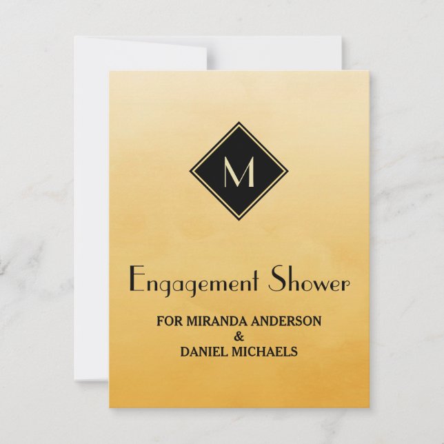Elegant Gult och Guld Monogram Förlovning Shower Inbjudningar (Framsida)