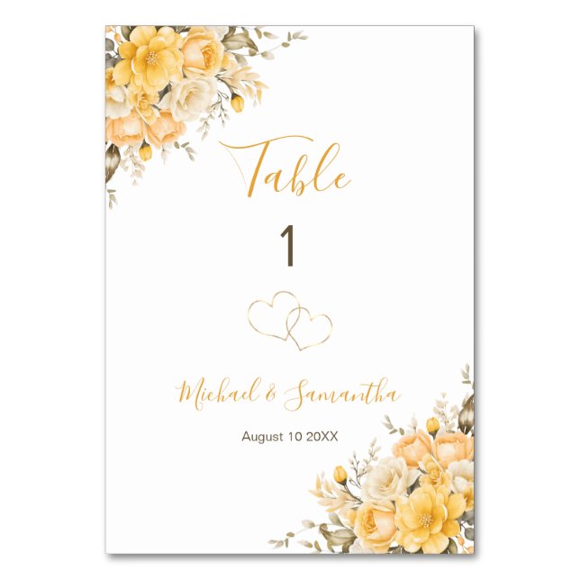 Elegant Gult och Ro Bröllop-signalen Bordsnummer (Framsidan)